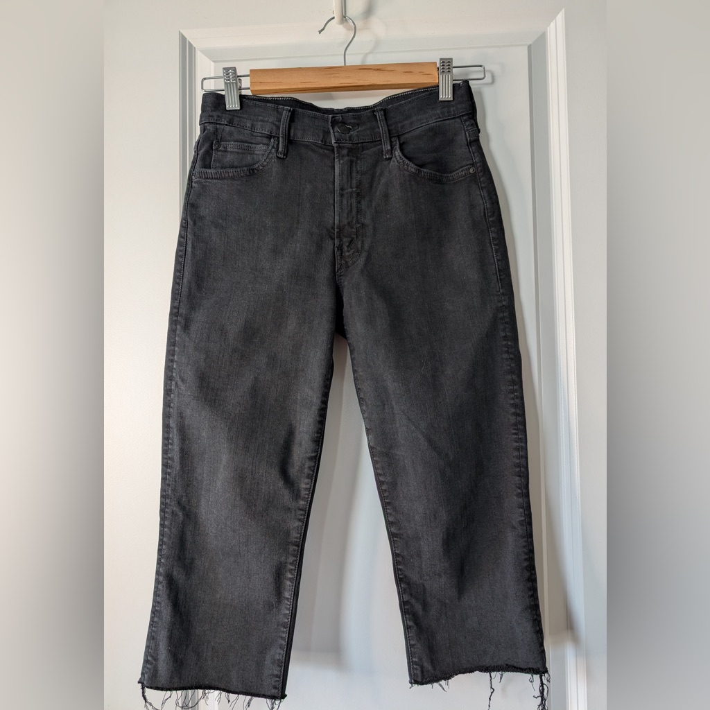 Mother High Waisted Rascal Knicker Fray Faded Black Size 26
